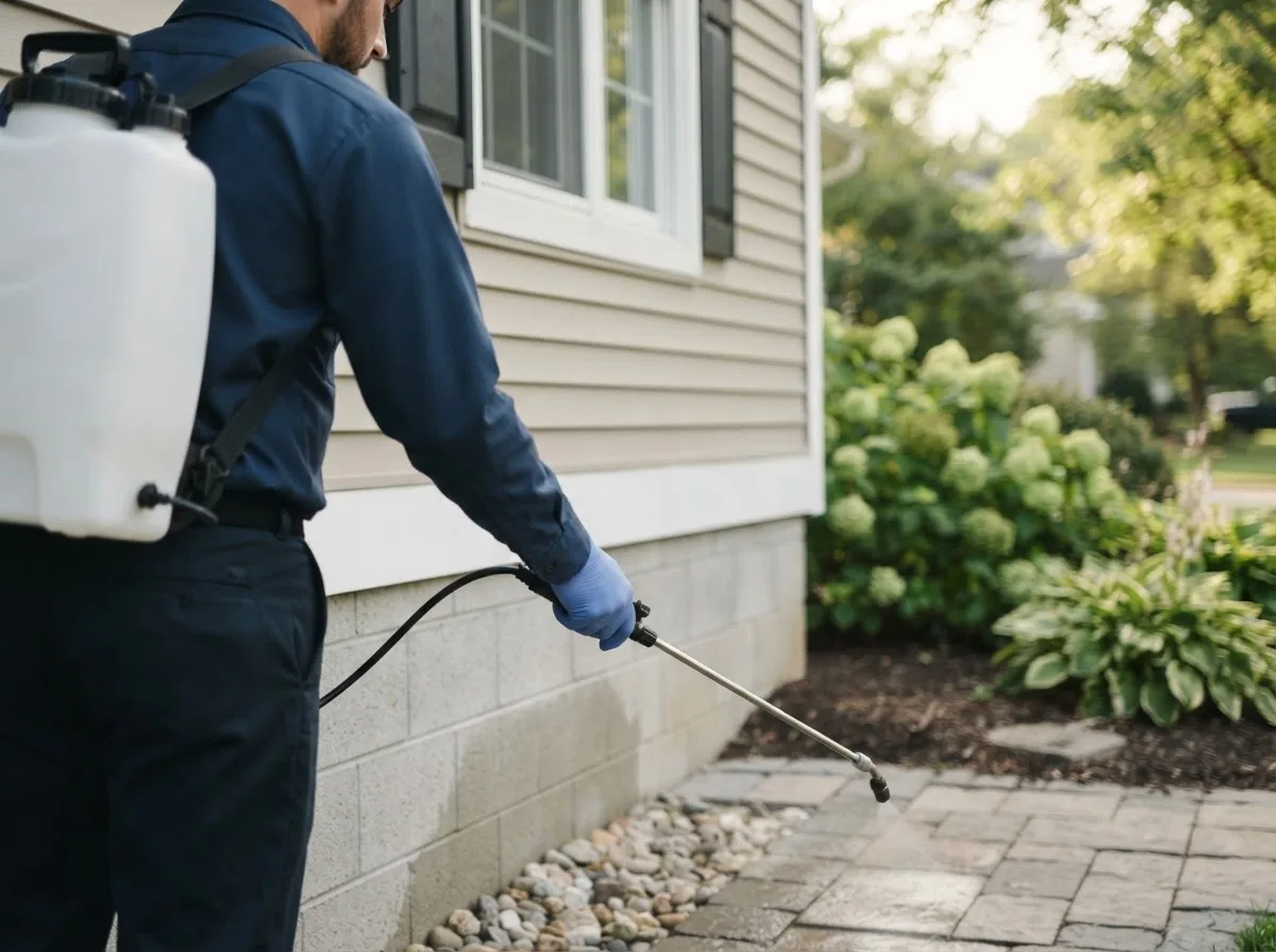 Pest control technician inspecting a home in Wilbraham, MA
